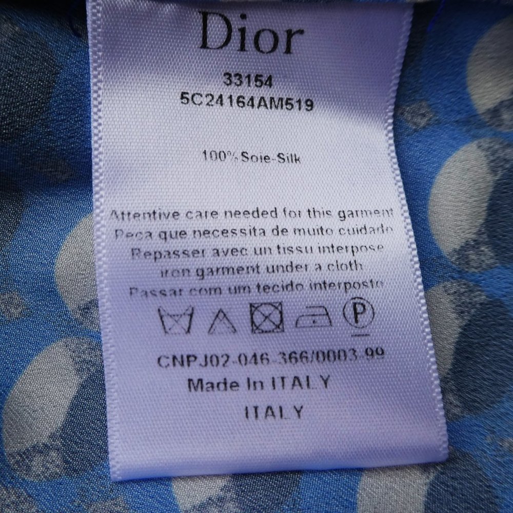 Dior SiLK Blue Printed Dress Knit Crewneck Cuffs Ruffle Hem Sporty Stretch Italy - Picture 7 of 7